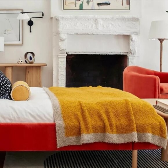 Anthropologie Rodi Bouclé Throw Blanket Ochre New